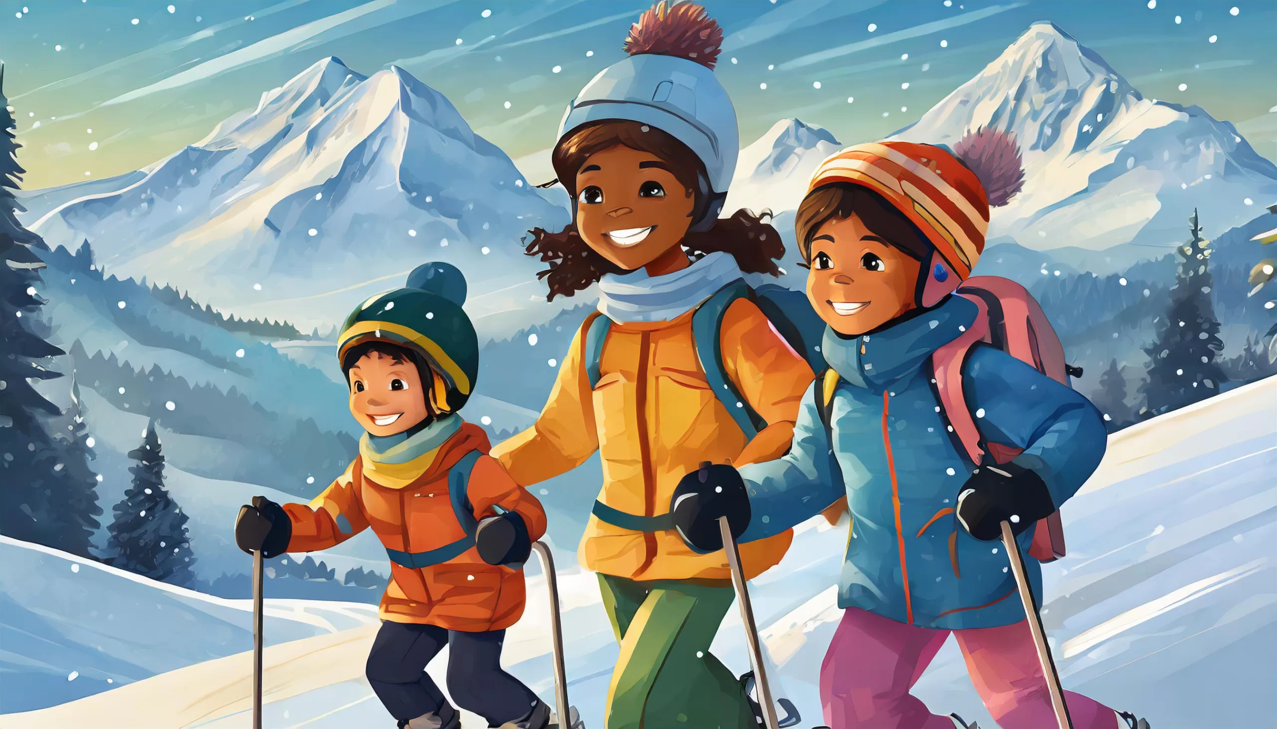 Firefly An action packed illustration showing a teen teaching a group of younger kids how to ski or 1 scaled