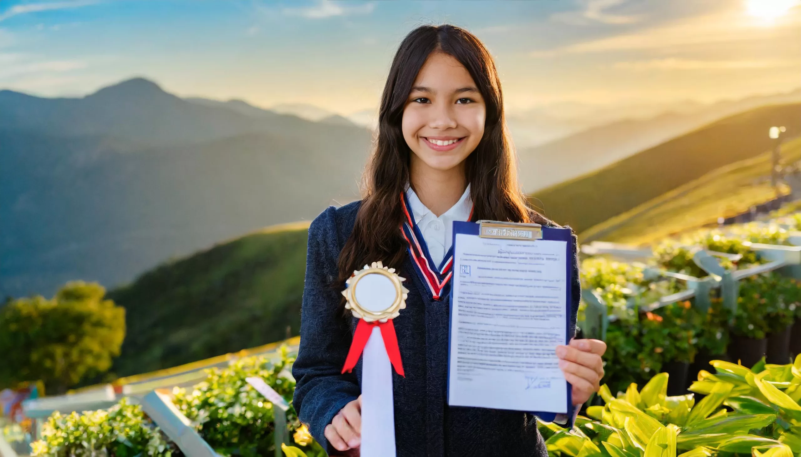 Firefly Depiction of a teen proudly displaying awards and certificates with a resume in the foregro scaled